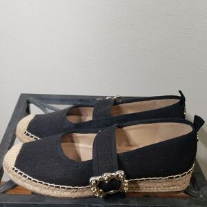 Women's Size 7 Sam Edelman Black Espadrille Flats with Gold Buckle